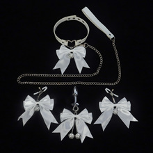 情趣蝴蝶结铃铛项圈调教sm牵引链条性感乳夹肛塞玩具咪咪夹子代发