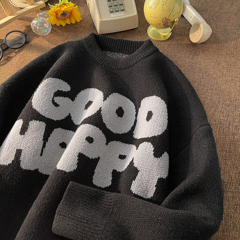 Crewneck Sweater Men's Autumn and Winter American Loose Trendy Brand Couple's Knitwear Japanese Style Retro Lazy Style Sweater Jacket