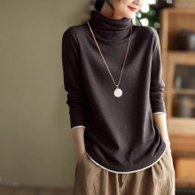 加绒加厚宽松高领打底衫秋冬胖mm大码显瘦德绒长袖t恤宽松高领衫