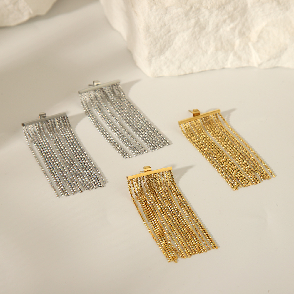 Estilo bohemio acero inoxidable oro real galvanoplastia de borde ancho borla atmósfera personalidad exagerada Pendientes para mujer Pendientes 18K