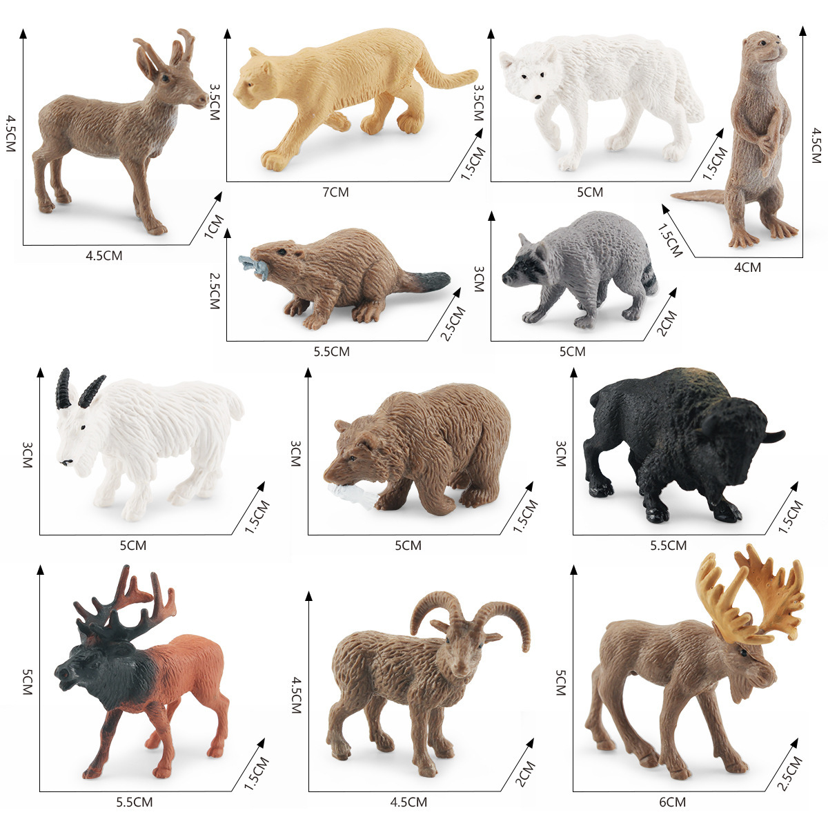 Simulación transfronteriza bosque modelo animal Puma mapache oso gris alces Nutria Castor Tenedor cuerno antílope adornos estáticos