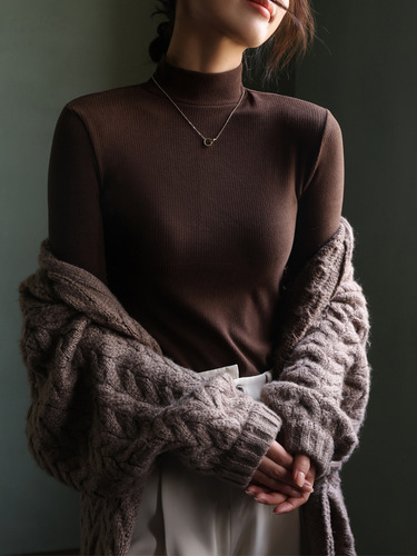 Upgraded Quality Duvet-Fleece Autumn/Winter Ribbed Half-High-Neck Base Layer Top for Women—Long-Sleeved Slim-Fit Bottoming Top with Medium-Height Neckline