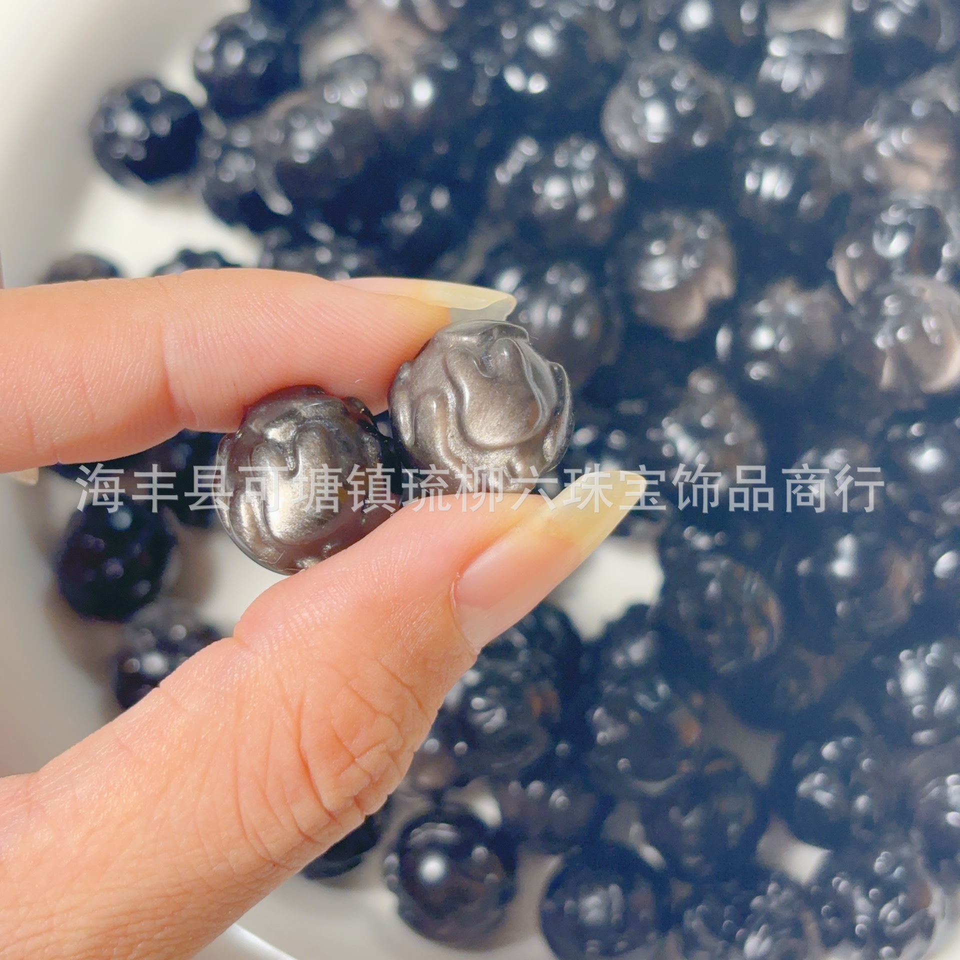 天然银曜石狐狸球 DIY配件批发 抖音小红书货源 银曜石雕刻件