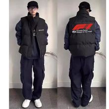 hiphop美式字母印花加厚立领马甲男女秋冬款街头痞帅坎肩棉服外套