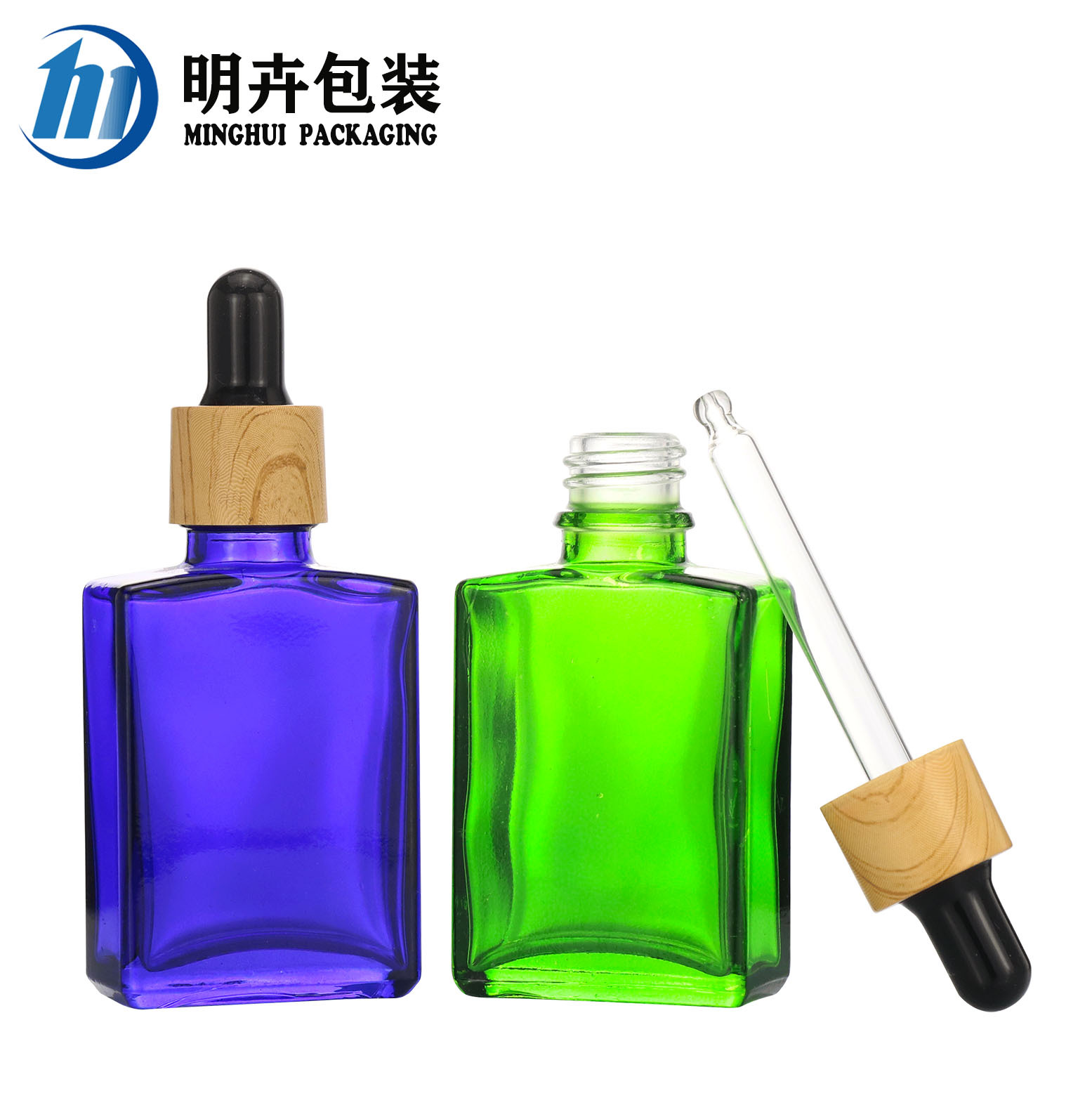 30ml透明精油瓶喷雾玻璃精华液滴管瓶木纹竹盖化妆品分装瓶