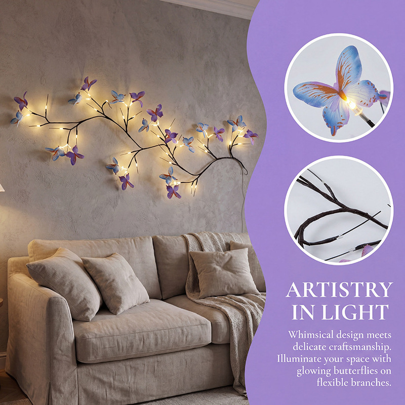 Amazon's Popular Led Butterfly Rose Vine Light Christmas Wall Decoration Atmosphere Branch Bendable Shape Light Amazon's Popular Led Butterfly Rose Vine Light Christmas Wall Decoration Atmosphere Branch Bendable Shape Light