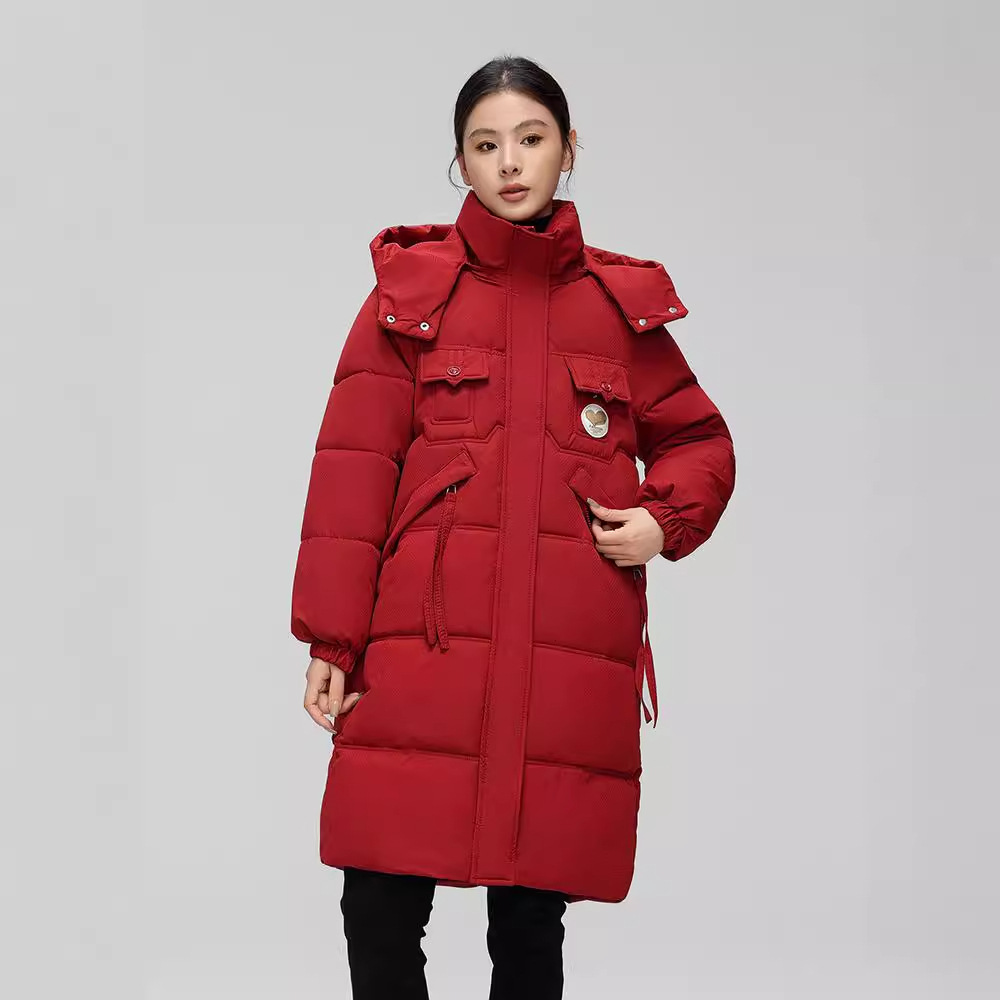 Women's Clothing Mid length cotton jacket for women 2024 winter new style fashionable knee length cotton jacket loose thickened hooded cotton coat_voghion.com