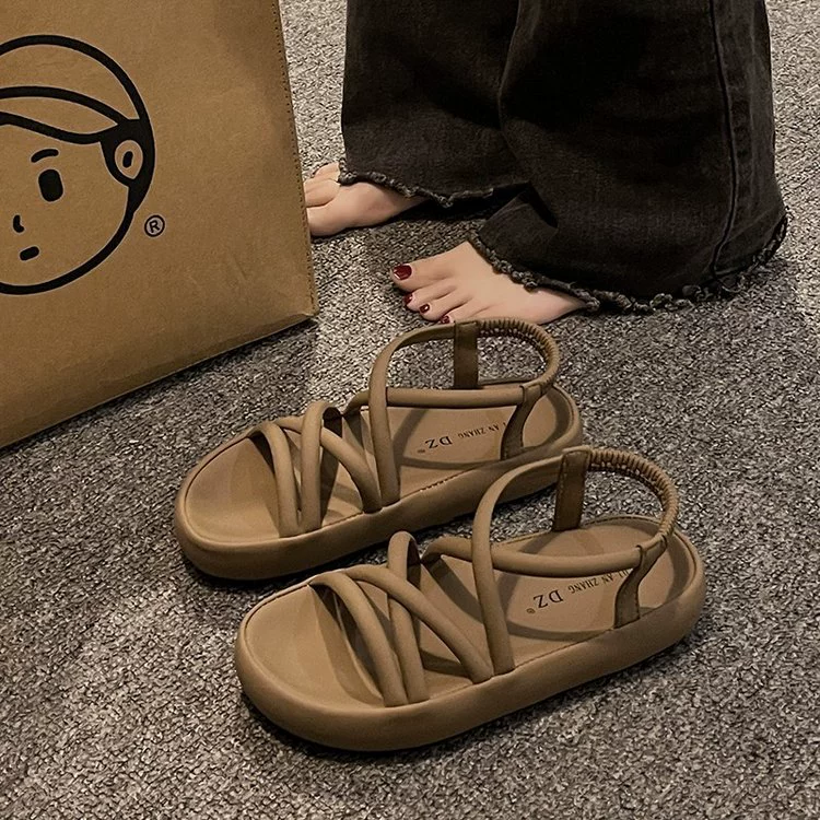 Модные римские сандалии для женщин 2024, летний новый стиль с юбкой, пляжная обувь в сказочном стиле на толстой подошве с тонким ремешком