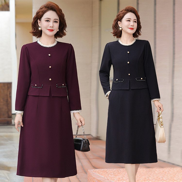 Middle-Aged and Elderly Women's Spring and Autumn New Long-Sleeved Dress 2025 New Autumn Clothing Middle-Aged Mother's Long Group Dress Middle-Aged and Elderly Women's Spring and Autumn New Long-Sleeved Dress 2025 New Autumn Clothing Middle-Aged Mother's Long Group Dress