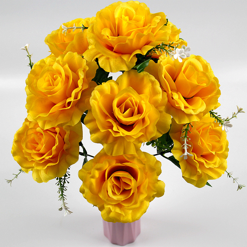 Ramo de rosas artificiales transfronterizo con 12 cabezas, flores artificiales azules encantadoras para decoración de bodas y decoración del hogar.