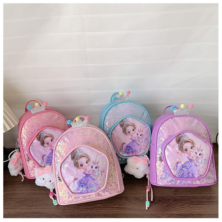 新儿童双肩包卡通亮片女孩背包幼儿园女孩可爱时尚洋气小公主书包
