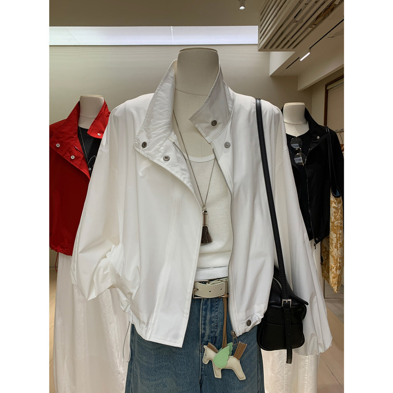 Spring Outing Portable Storage Outdoor Mountain-Style Casual Stand-Collar Jacket Windproof Lightweight Loose Drawstring Windbreaker Jacket for Women