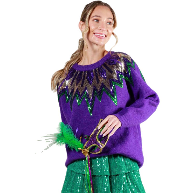 Amazon European and American Carnival Sequin-Decorated Purple Pullover Sweater New Orleans Mardi Gras Ball