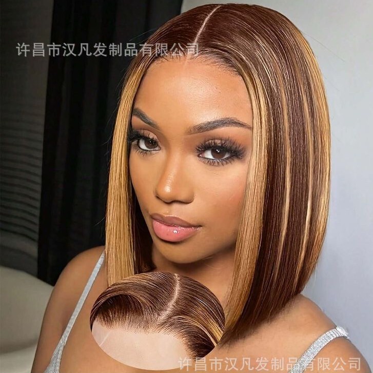 European and American Wigs Human Hair Real Hair Straiht T-Part Bob Wig Cross-Border Glue-Free Wig European and American Wigs Human Hair Real Hair Straiht T-Part Bob Wig Cross-Border Glue-Free Wig
