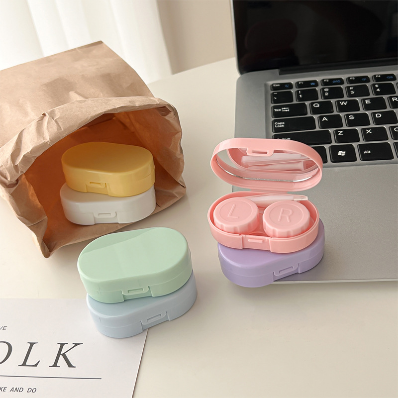 马卡龙色系美瞳盒子收纳双联伴侣盒简约隐形眼镜盒便携小巧带镜子