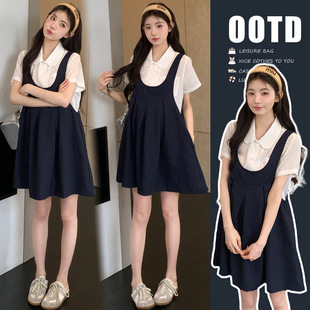 Summer New Short-Sleeved Shirt, Loose Slimming Suspender Skirt Two-Piece Maternity Dress