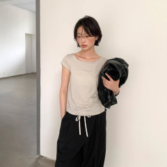 愛とナンシー十三行2025夏純色丸首通気修身綿質カジュアル半袖tシャツ女22120