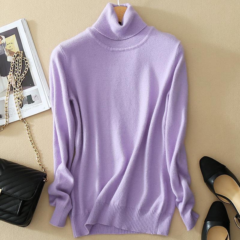 セーターの高襟のセーターの秋冬のプルオーバーの長袖の純色のゆったりしている底のニットの女性の韓国版