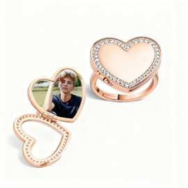 新款时尚爱心相框戒指 轻奢高级感创意翻盖戒指相合DIY贴图片指环