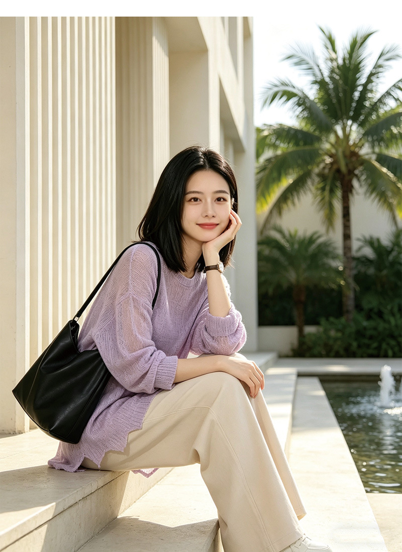Quần culottes nữ ống rộng dáng lưỡi liềm cảm giác mát lạnh — Xanh navy chi tiết 24