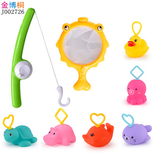 Cross-border cartoon fishing bath toy hook fishing children's bathroom toy vinyl duck fishing net bag toy
