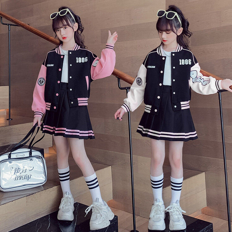 Academy Style Skirt Spring and Autumn New Big Boy Fashionable Parent-child Coat Girls' Baseball Two Piece Set_voghion.com