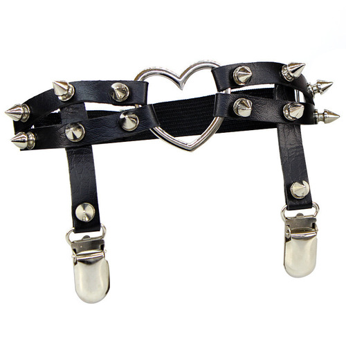 Original Host Rivet Heart Ankle Bracelet Y2K Hot Girl PU Black Sweet Punk Subculture Leather Garter Clip Accessory Adjustable