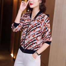 雪纺长袖开衫外套女装2023夏季薄款大码休闲夹克小个子拉链棒球服