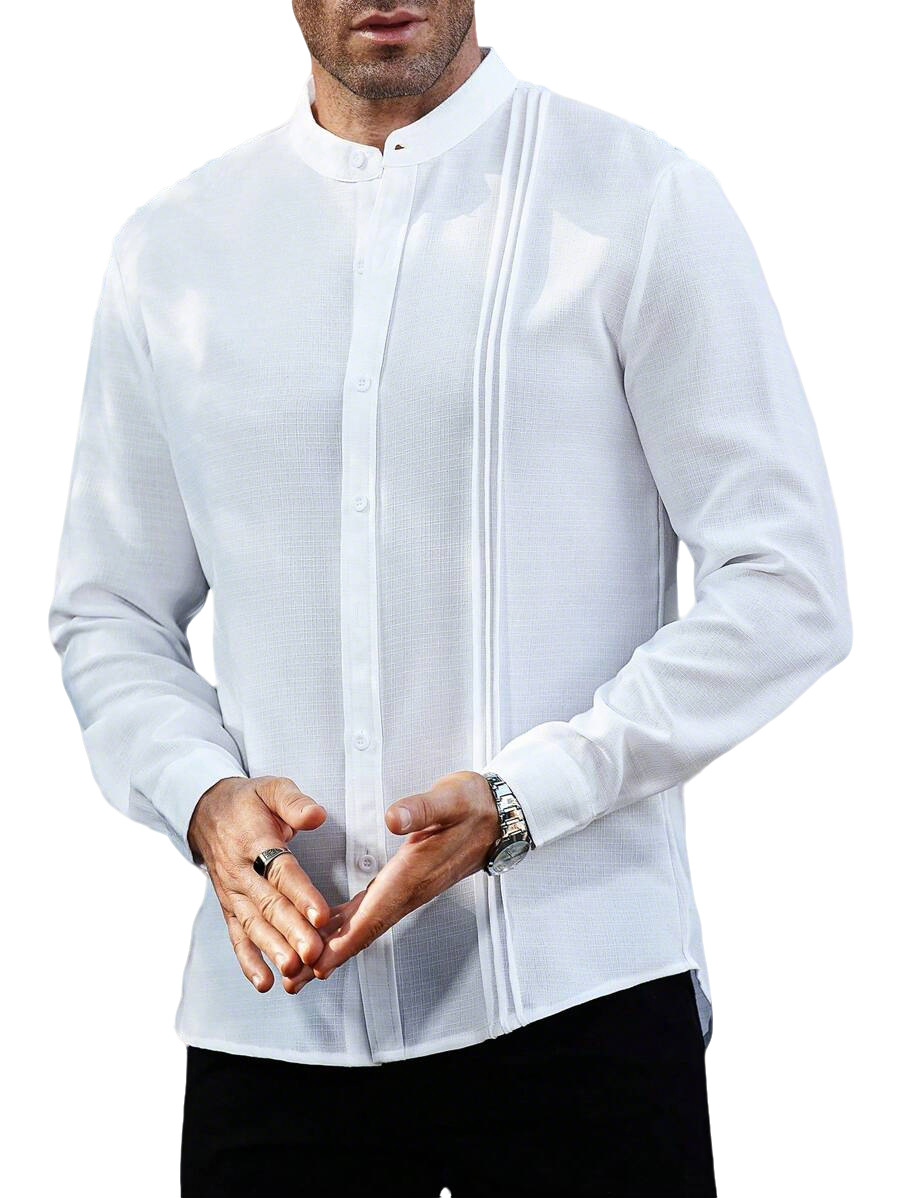 Nuevo transfronterizo Europa y América primavera nuevo hombre cuello a rayas de color sólido camisa de manga larga cardigan americano camisa casual chaqueta