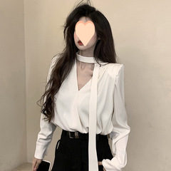 纯欲衬衫女长袖系带设计感小众法式别致上衣秋季新款内搭打底衬衣