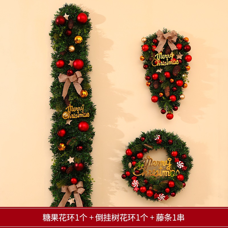 Decoraciones navideñas transfronterizas creativas guirnaldas navideñas puertas colgantes de caña ventanas atmósfera diseño de colgantes navideños