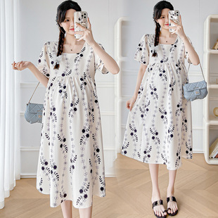 Real shot in stock ~ summer fashion small fresh square collar long skirt loose belly dress