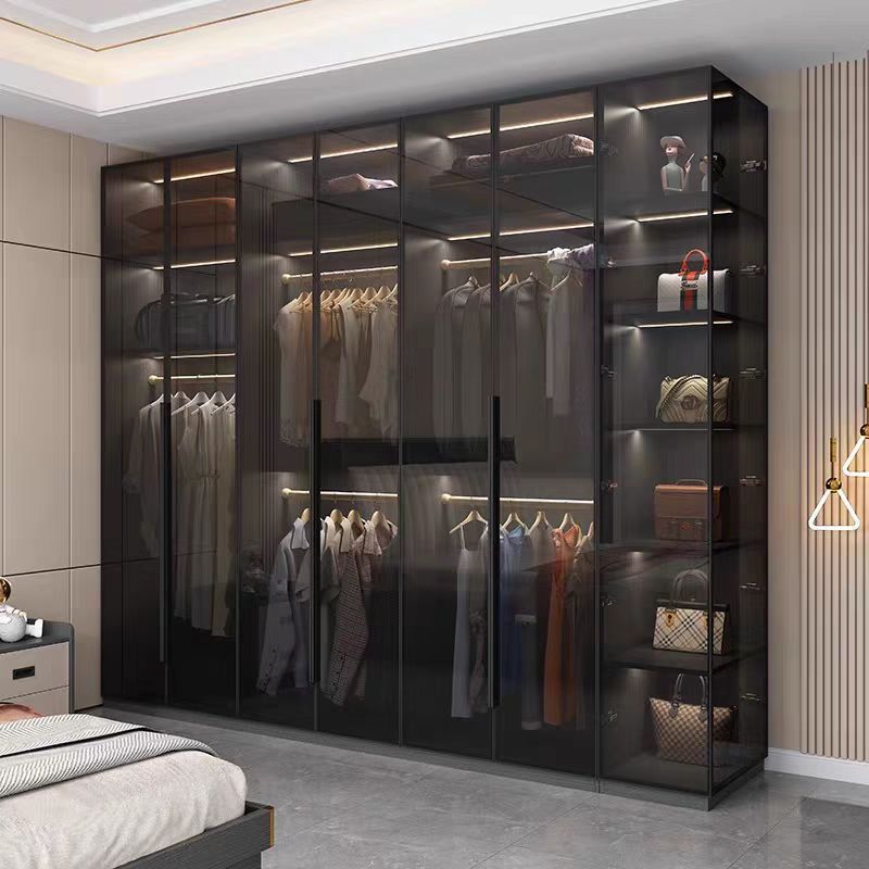 Light luxury bedroom wardrobe household one door to top glass door…