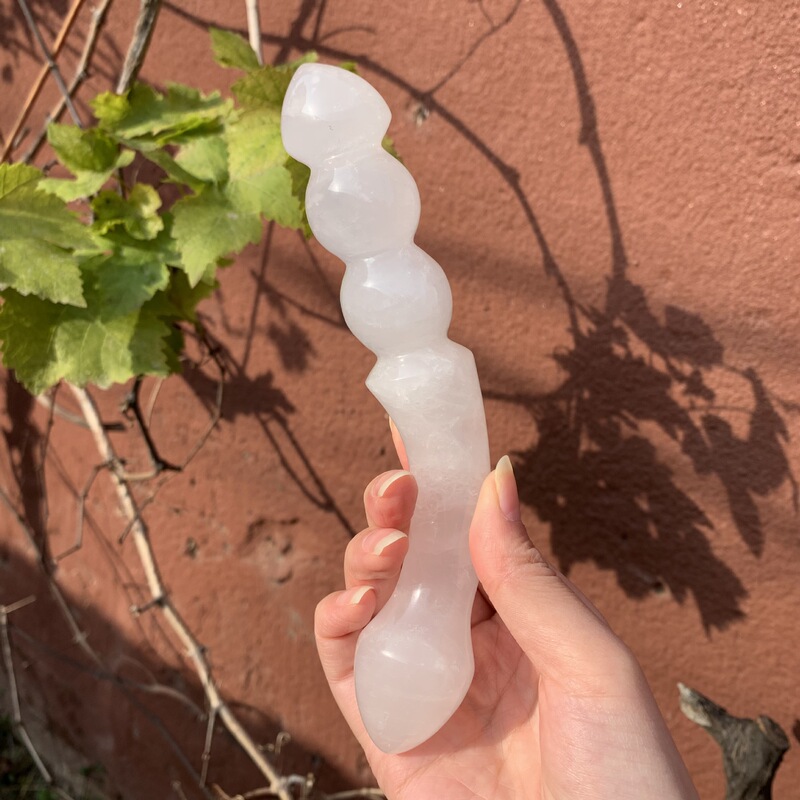 天然白水晶雕刻原石打磨水晶按摩棒 图 11