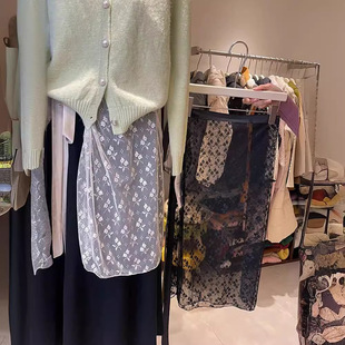 韓國東大門疊穿蕾絲屁簾女搭配小花朵圍裙一片式紗裙簾罩衫半身裙