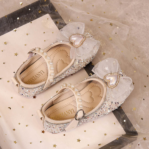 Girls Princess Leather Shoes 2024 Autumn New Casual Little Girls Children Flower Pearl Baby Soft Sole Shoes