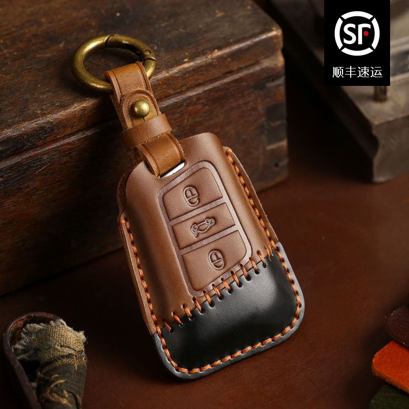 车钥匙包适用于大众钥匙套途观途锐疯马皮纯手工汽车钥匙包可代发|ru