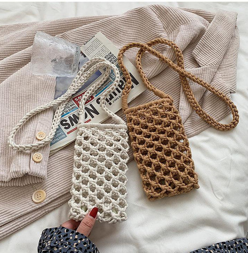 Ins hot-selling style, fashionable and versatile, popular woven shoulder cross-body mobile phone bag, new summer cotton rope cross-body bag