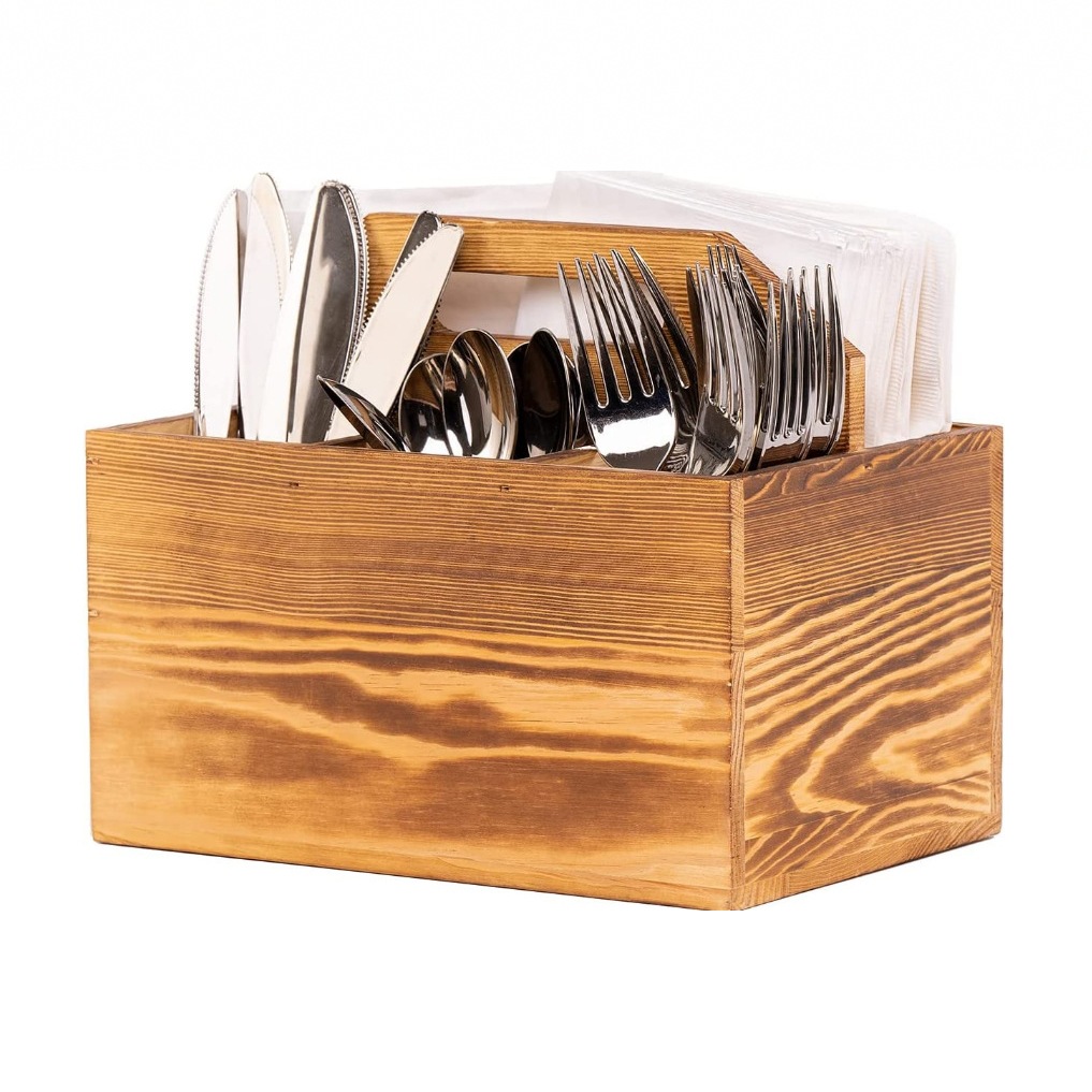 Solid Wood Cutlery Storage Box For Picnic And Kitchen Organiser_voghion.com