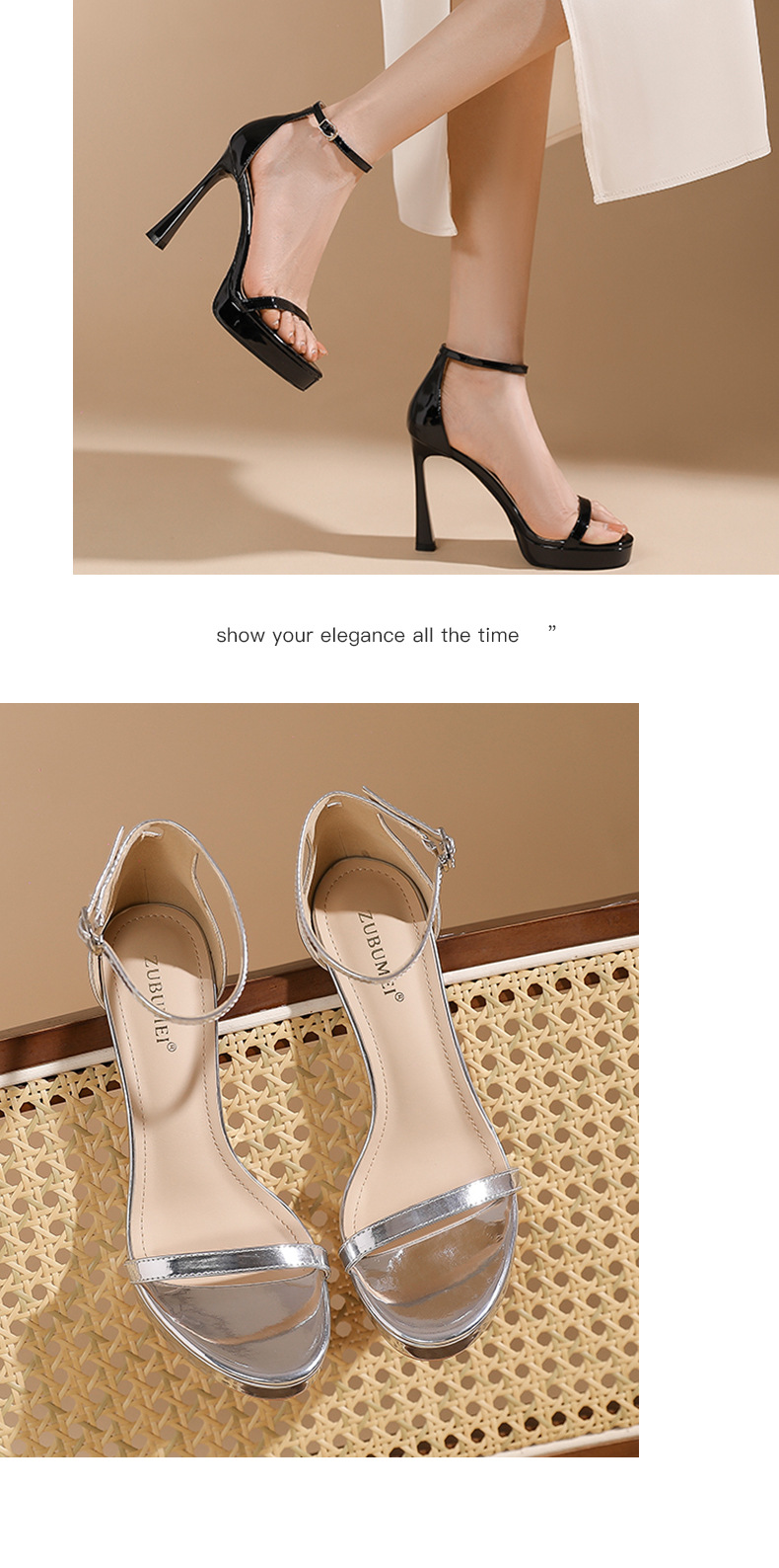 Sandal cao gót nữ quai ngang khóa cài, gót 9 cm, đế platform — Da-9cm chi tiết 7