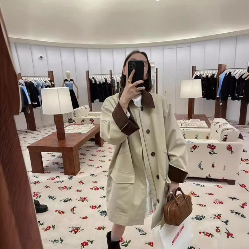 Corduroy Patchwork Casual Trench Coat, Autumn Fashion, High-End Feel, Large Pockets, Mid-Length Petite Women's Workwear Jacket Corduroy Patchwork Casual Trench Coat, Autumn Fashion, High-End Feel, Large Pockets, Mid-Length Petite Women's Workwear Jacket