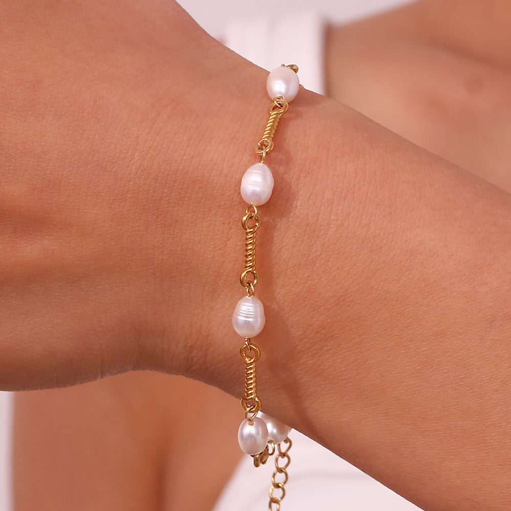 Model Show Fresh Water Pearl Stainless Steel Bracelet