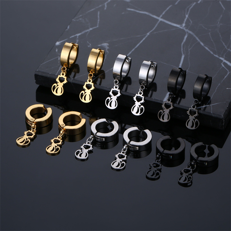 1 Piece Simple Style Cat Plating Stainless Steel Drop Earrings display picture 1