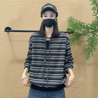 复古撞色条纹圆领卫衣女2026秋季新款宽松显瘦气质百搭休闲上衣潮