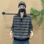 撞色秋季气质条纹卫衣