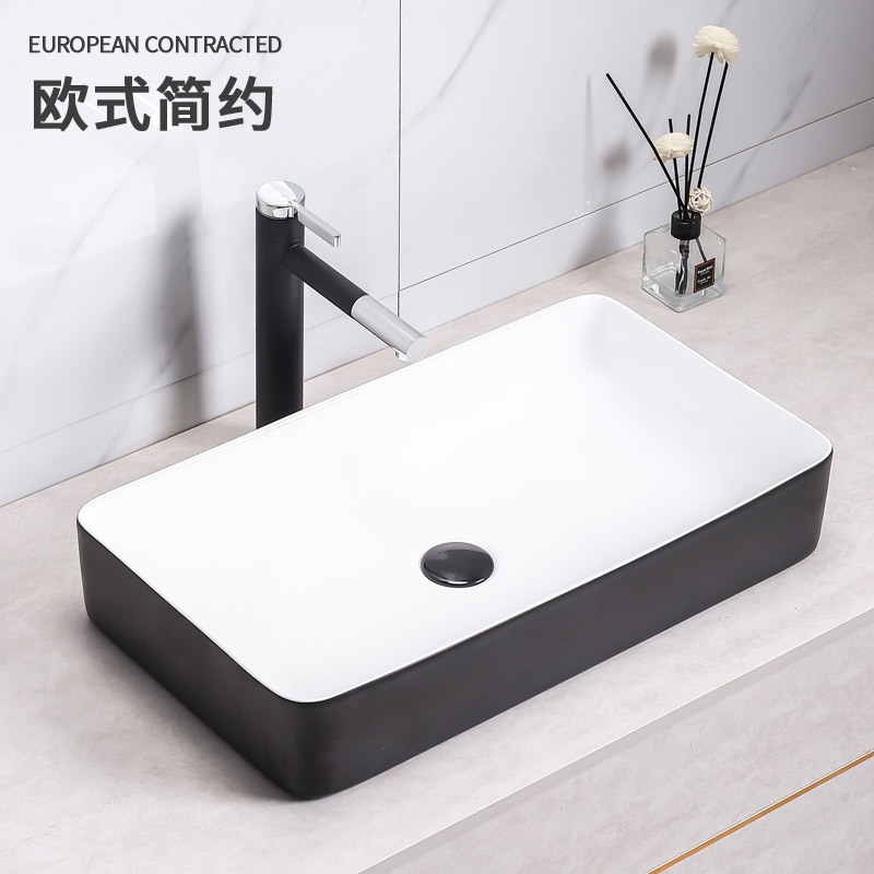 Lavabo de mesa de cerámica lavabo integrado borde Delgado lavabo de arte negro mate no agujero lavabo de ingeniería hotelera lavabo de cerámica image 2
