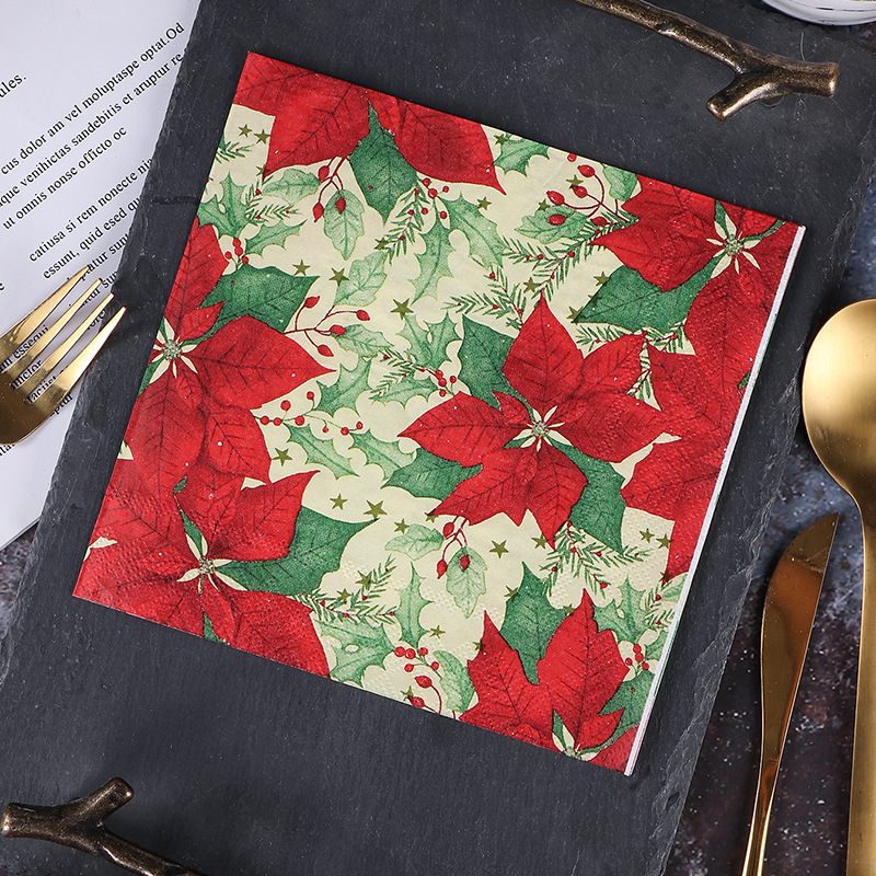 Factory in stock new Charming autumn printing napkin facial tissue handkerchief paper party wood pulp tissue wholesale