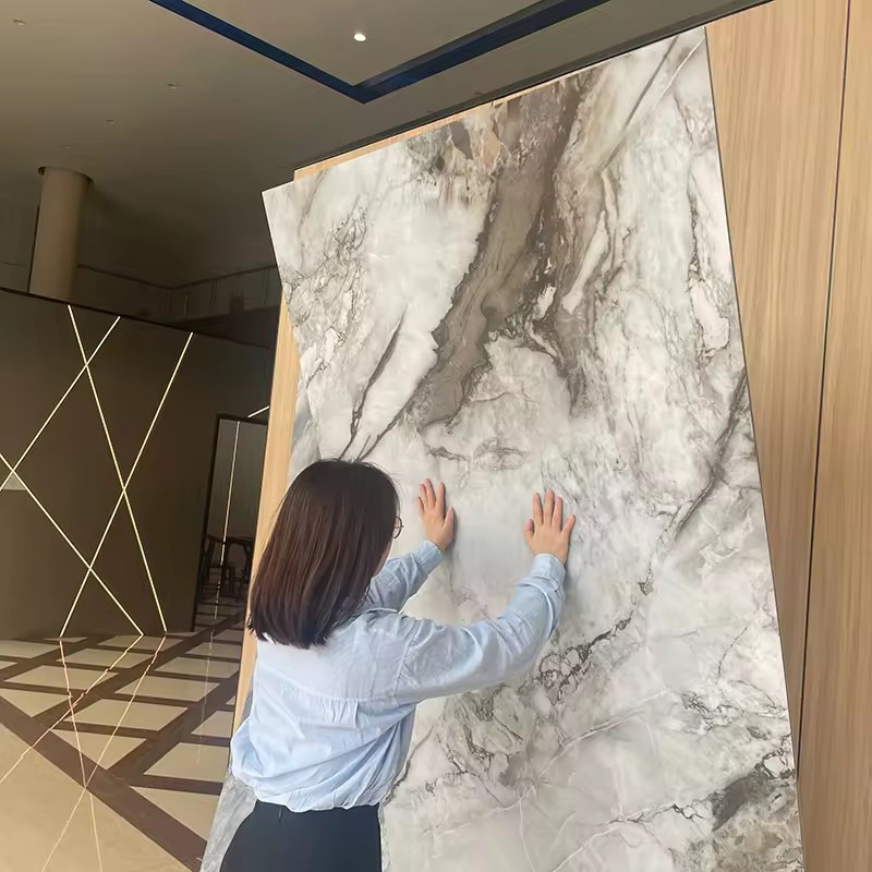 Wood veneer background wall carbon rock plate imitation rock plate marble wall plate high gloss pet carbon crystal plate TV background wall
