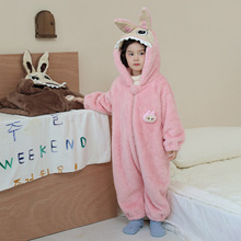 女宝宝可爱连体睡衣2025秋冬女童卡通拉布布连帽珊瑚绒爬服家居服