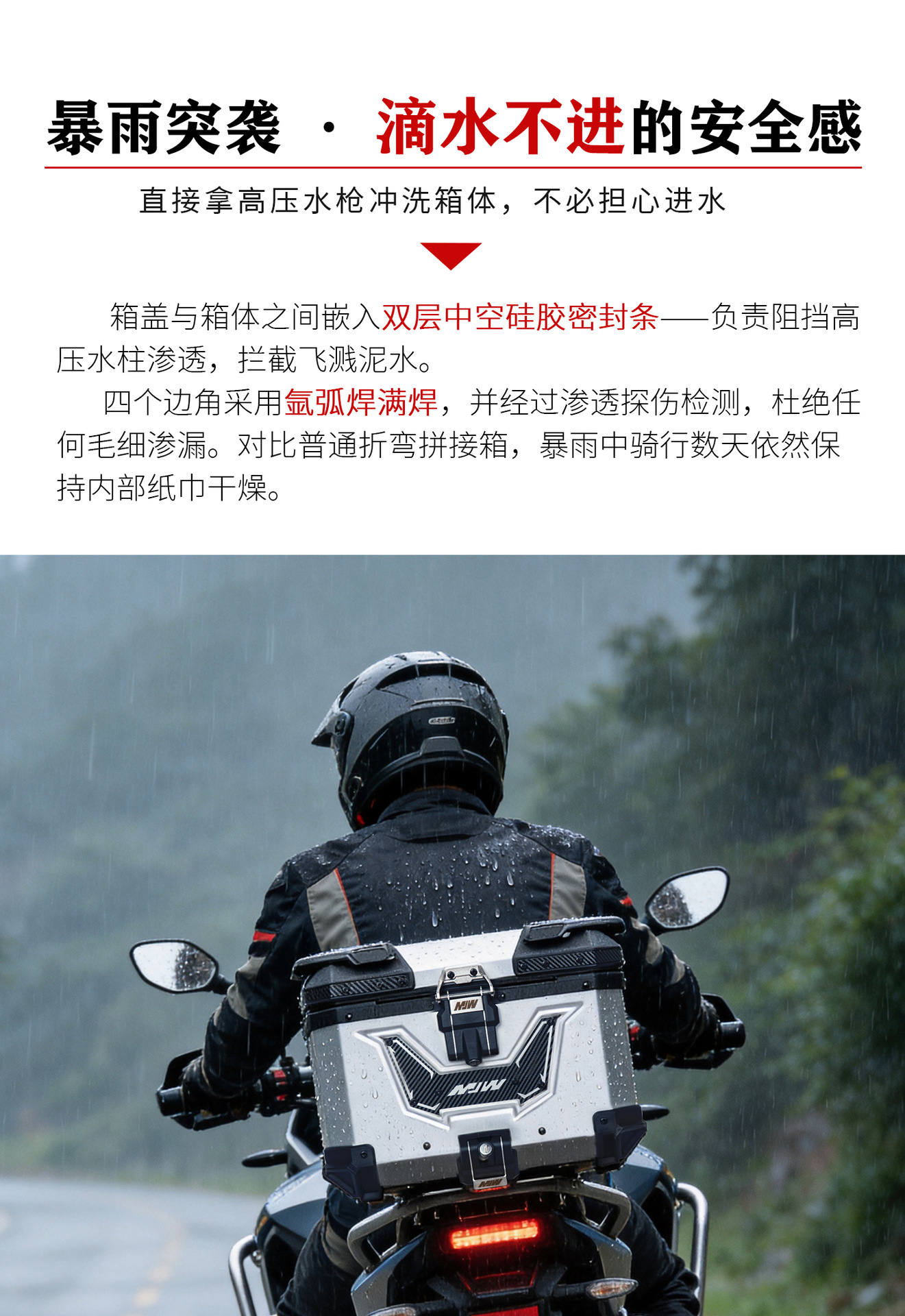 New MJW anodized silver BM lock 45L55L quick-release motorcycle aluminum alloy tail box waterproof storage box